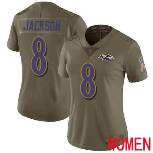 Baltimore Ravens Limited Olive Women Lamar Jackson Jersey NFL Football #8 2017 Salute to Service->baltimore ravens->NFL Jersey